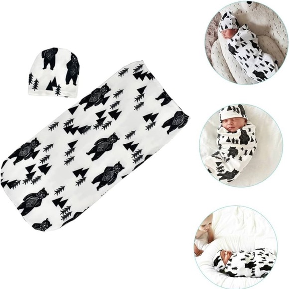 1set Newborn Infant Swaddle Blanket Wrap + Hat Baby Swaddling Sleeping Bag - Picture 2 of 5